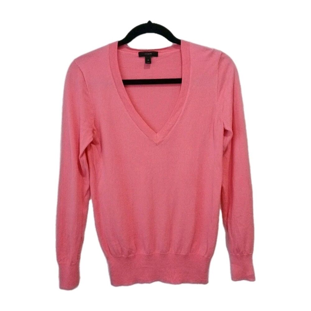 J Crew Sweater Womens XS Lightweight Pullover V-Neck Cotton Pink Long Sleeve
